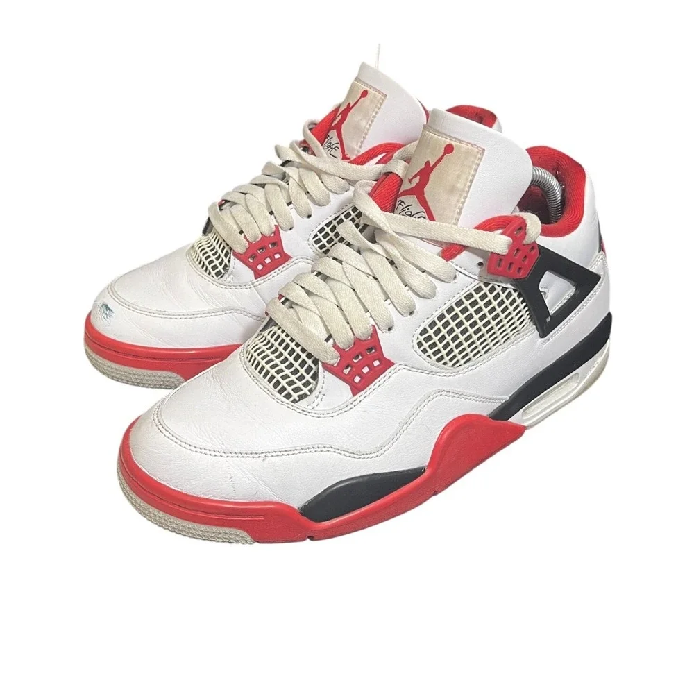 Nike Air Jordan 4 Retro Fire Red Men 8.5 White Black DC7770-160 Sneakers